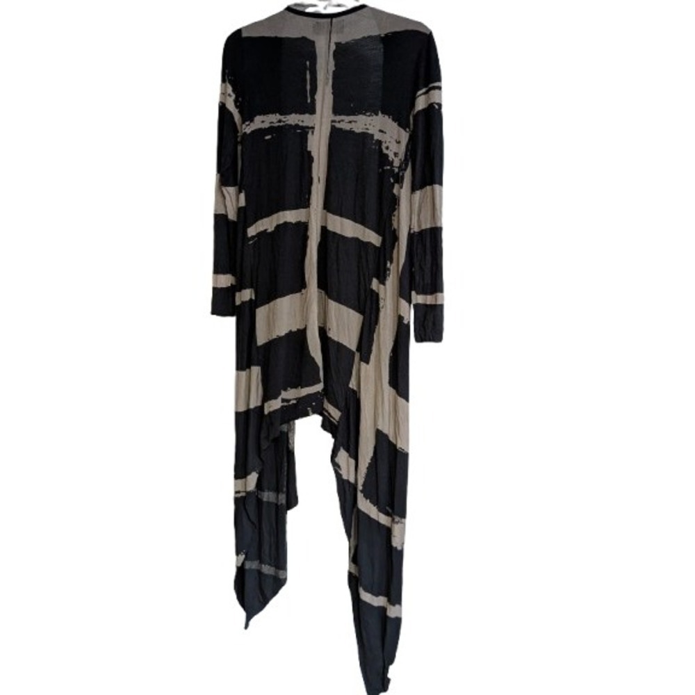 Religion Striped Longline Cardigan Open Front Duster Rayon Knit Gray Black S - Picture 4 of 11